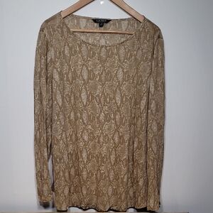 Lauren Ralph Lauren Tan Snake Print Linen Long Sleeve Plus Size Top